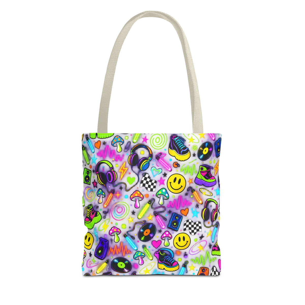 Retro 90s Smiley Psychedelic Icons Tote Bag