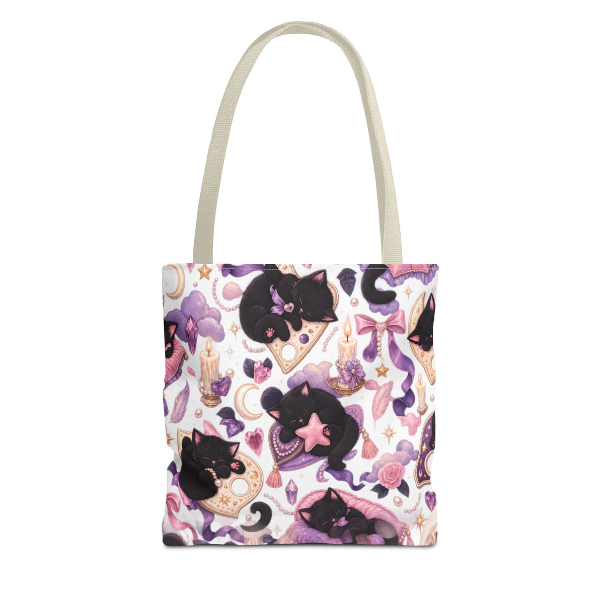 Magical Black Cat Pattern Tote Bag – Cute Moon & Stars