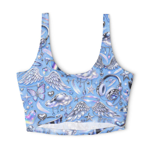 Angel Wings Blue Pattern Sports Bra — Pastel Y2K Aesthetic Activewear