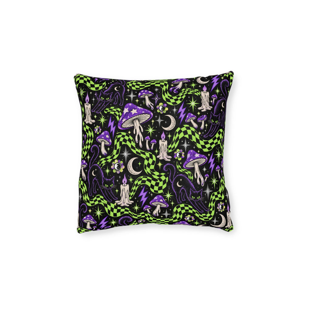 Mushroom Wonderland Square Pillow Black
