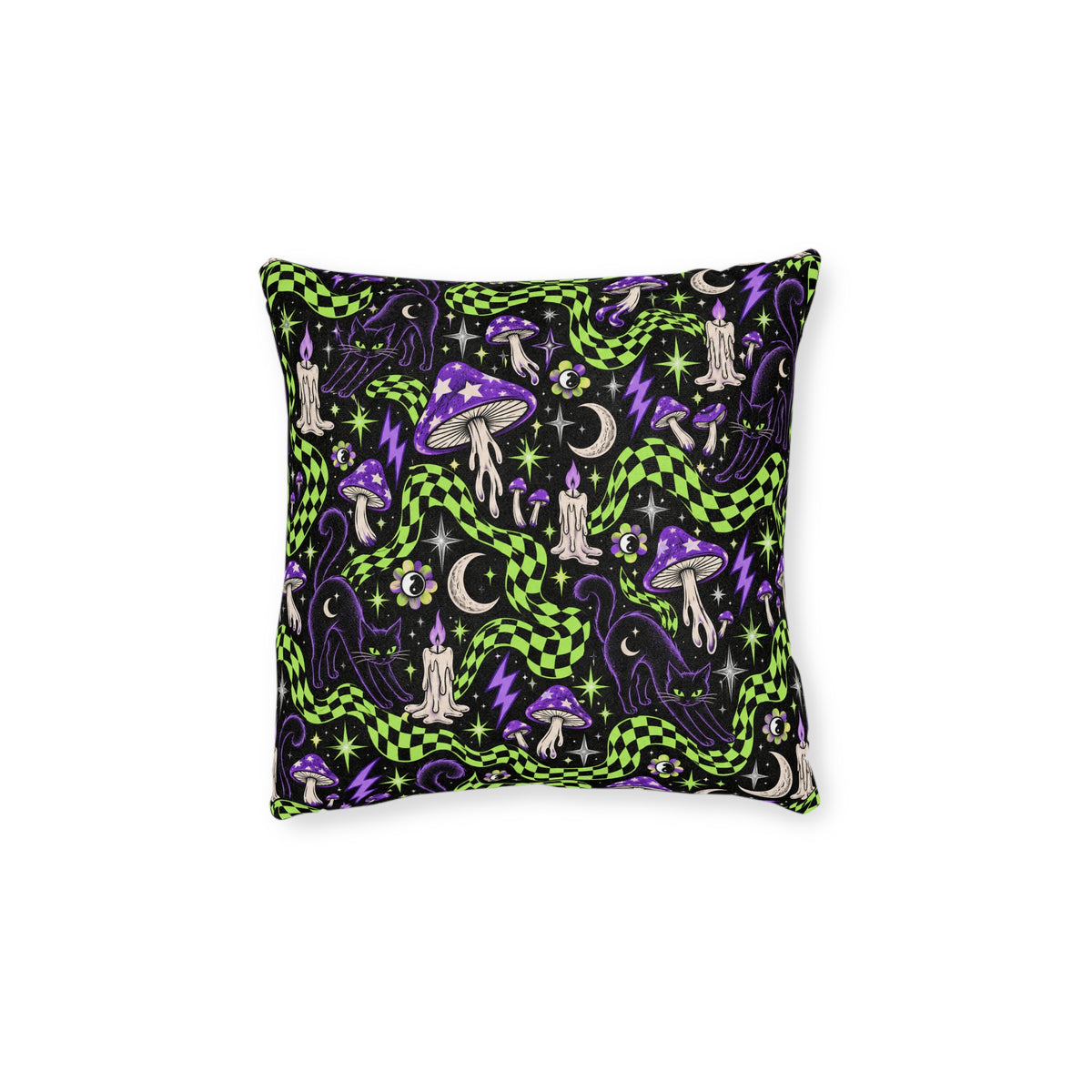 Mushroom Wonderland Square Pillow Black