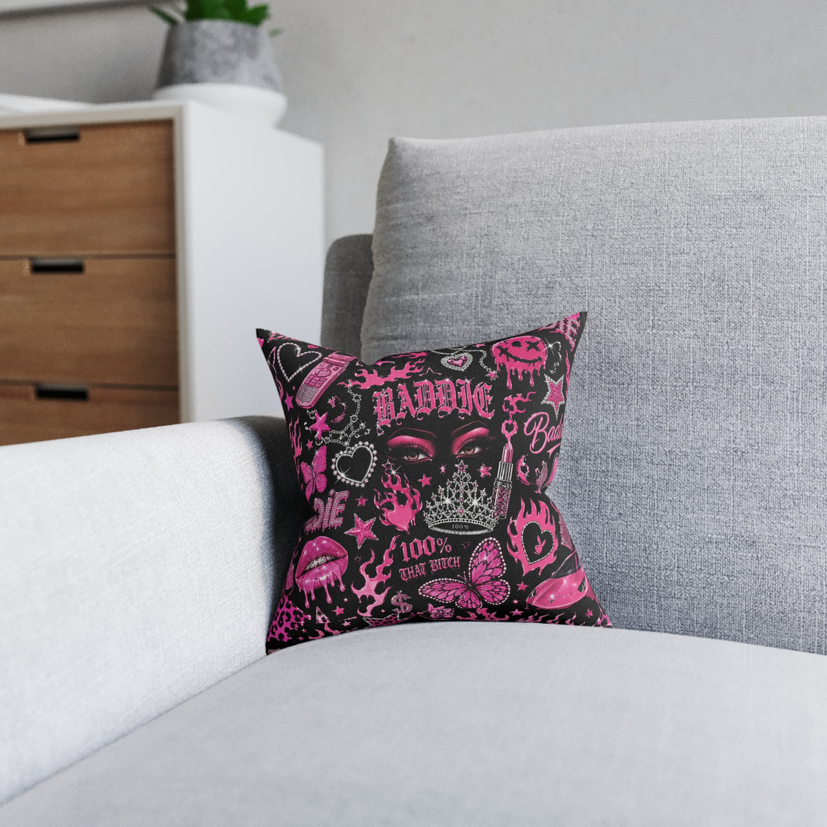 Y2K Baddie Square Pillow Black/Pink