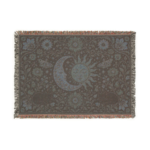 Celestial Sun & Moon Floral Tarot Woven Blanket