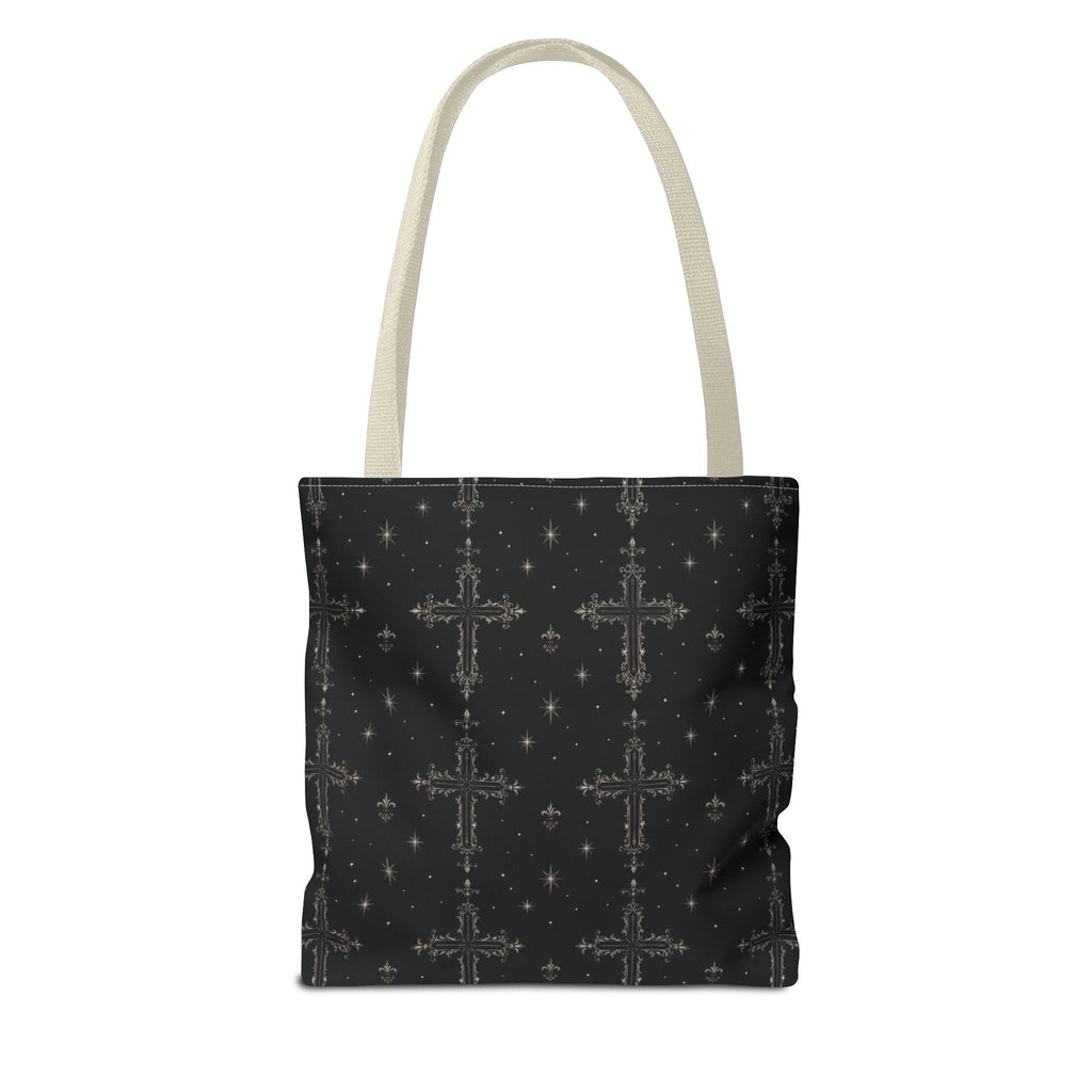 Gothic Cross Pattern Tote Bag – Black All-Over Print Shoulder Tote