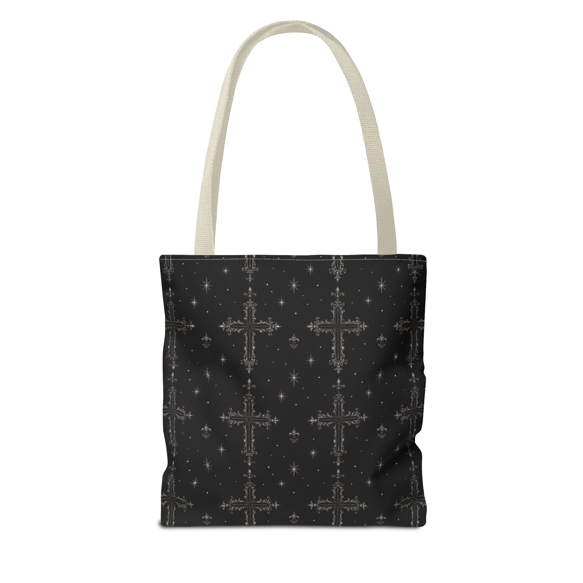 Gothic Cross Pattern Tote Bag – Black All-Over Print Shoulder Tote