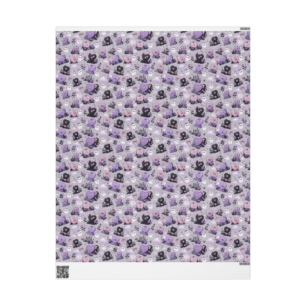 Gothic Cute Lavender Wrapping Paper – Purple Skull, Heart & Rose Pattern