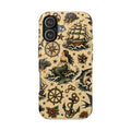 Vintage Nautical Tough Phone Case — Mermaid, Ship & Anchor Tattoo Art