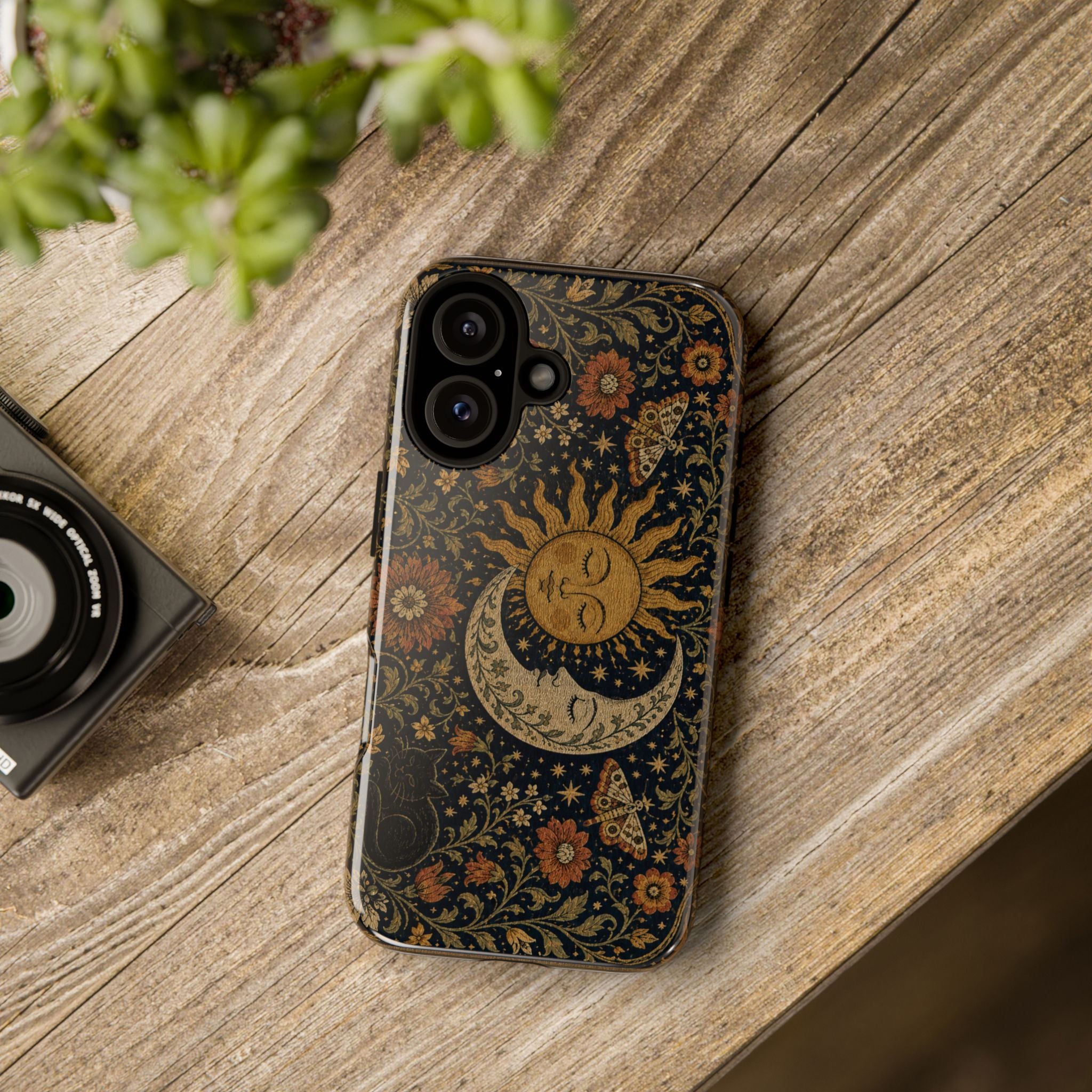 Celestial Sun & Moon Floral Phone Case — Boho Protective Tough Case