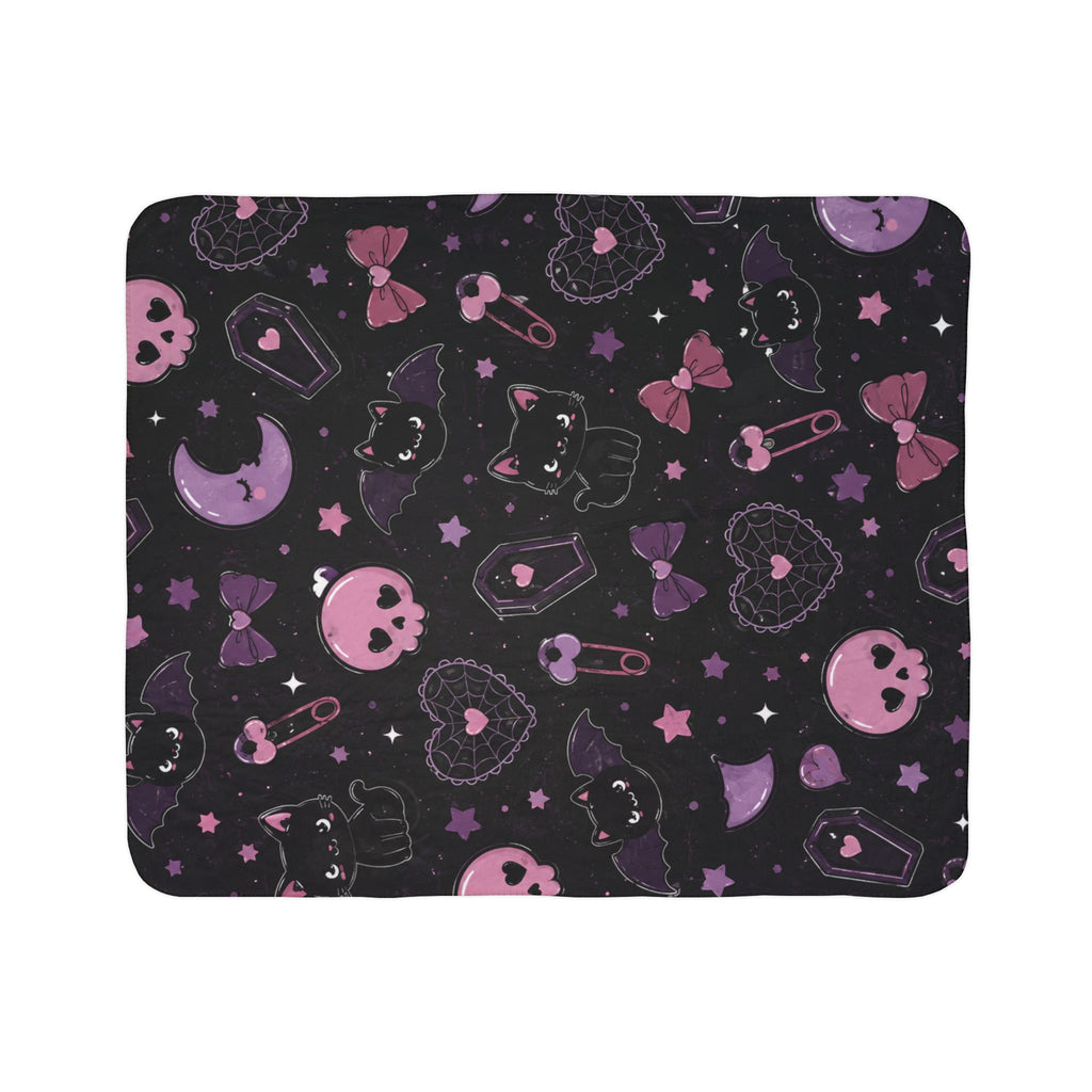 Goth Kitty Fleece Sherpa Blanket