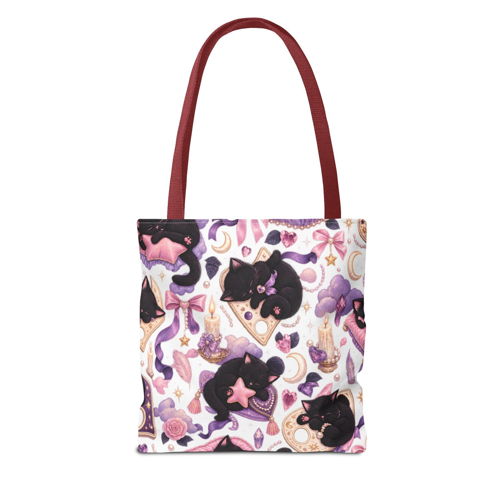Magical Black Cat Pattern Tote Bag – Cute Witchy Moon & Stars All-Over Print