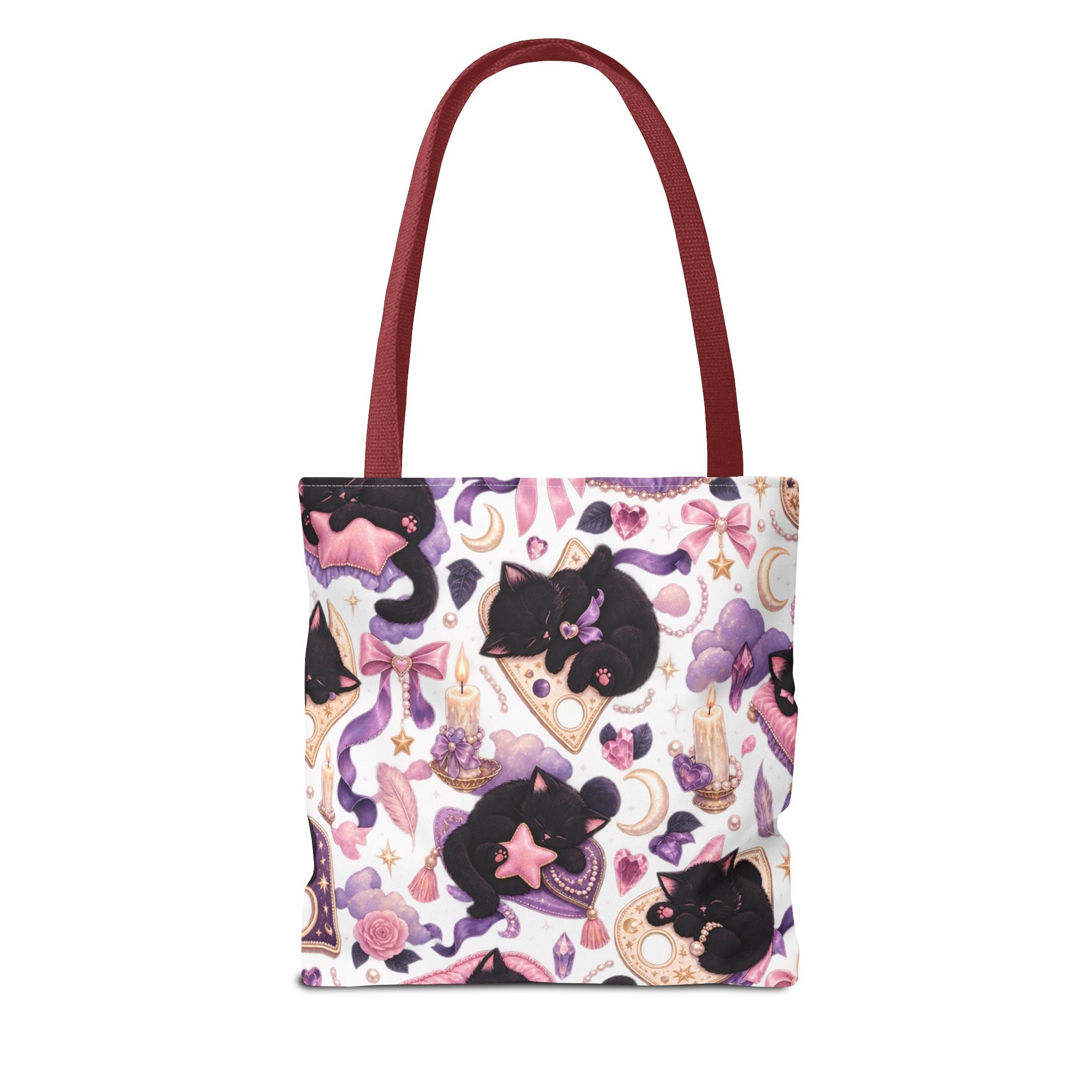 Magical Black Cat Pattern Tote Bag – Cute Witchy Moon & Stars All-Over Print