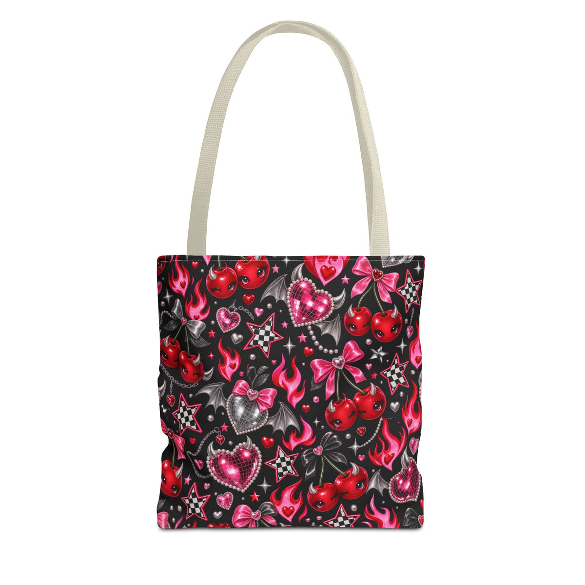Y2K Kawaii Flaming Hearts & Cherries Tote Bag
