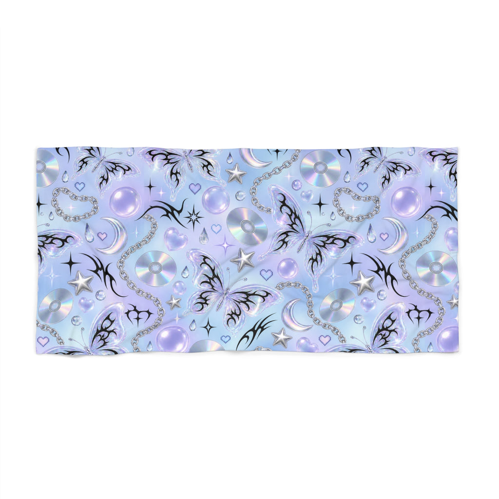Y2K Digital Butterfly Beach Towel