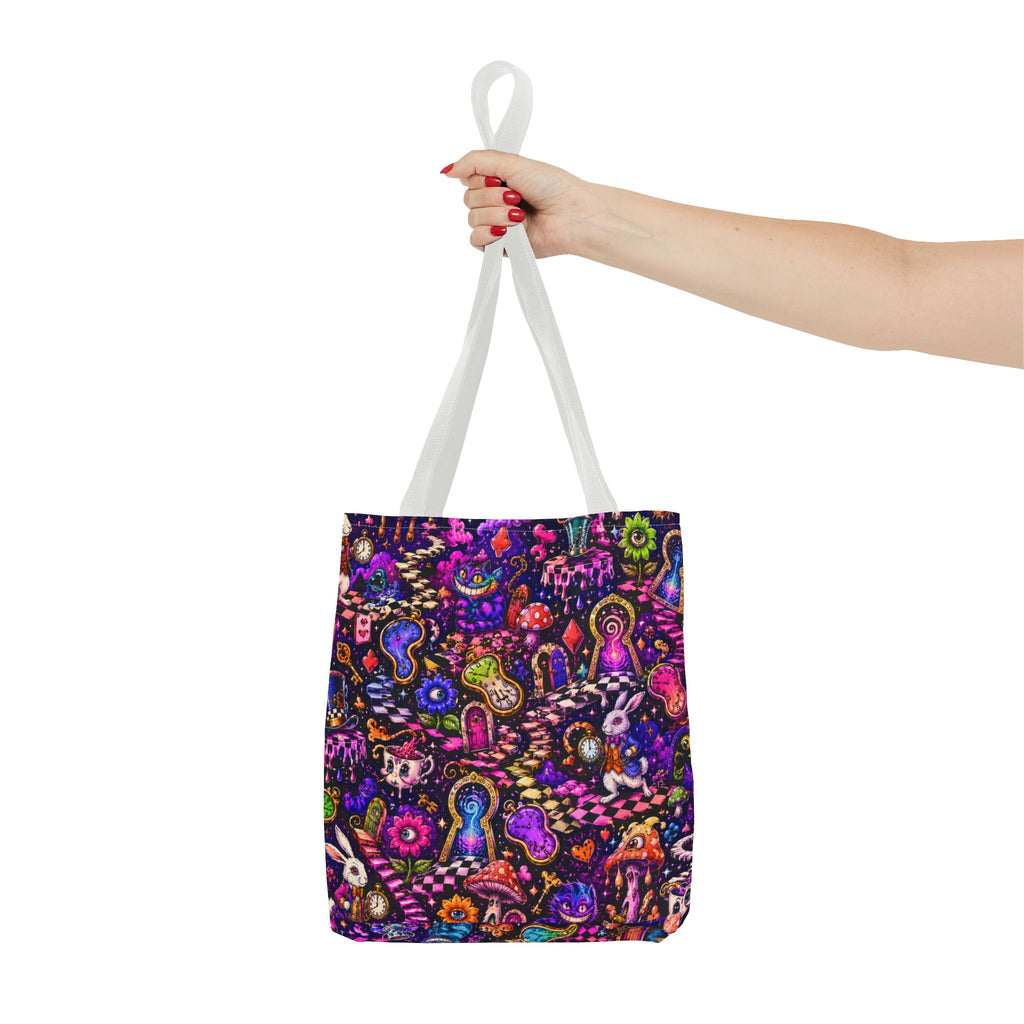 Psychedelic Mushroom Pattern Tote Bag — Colorful Trippy All-Over Print Tote