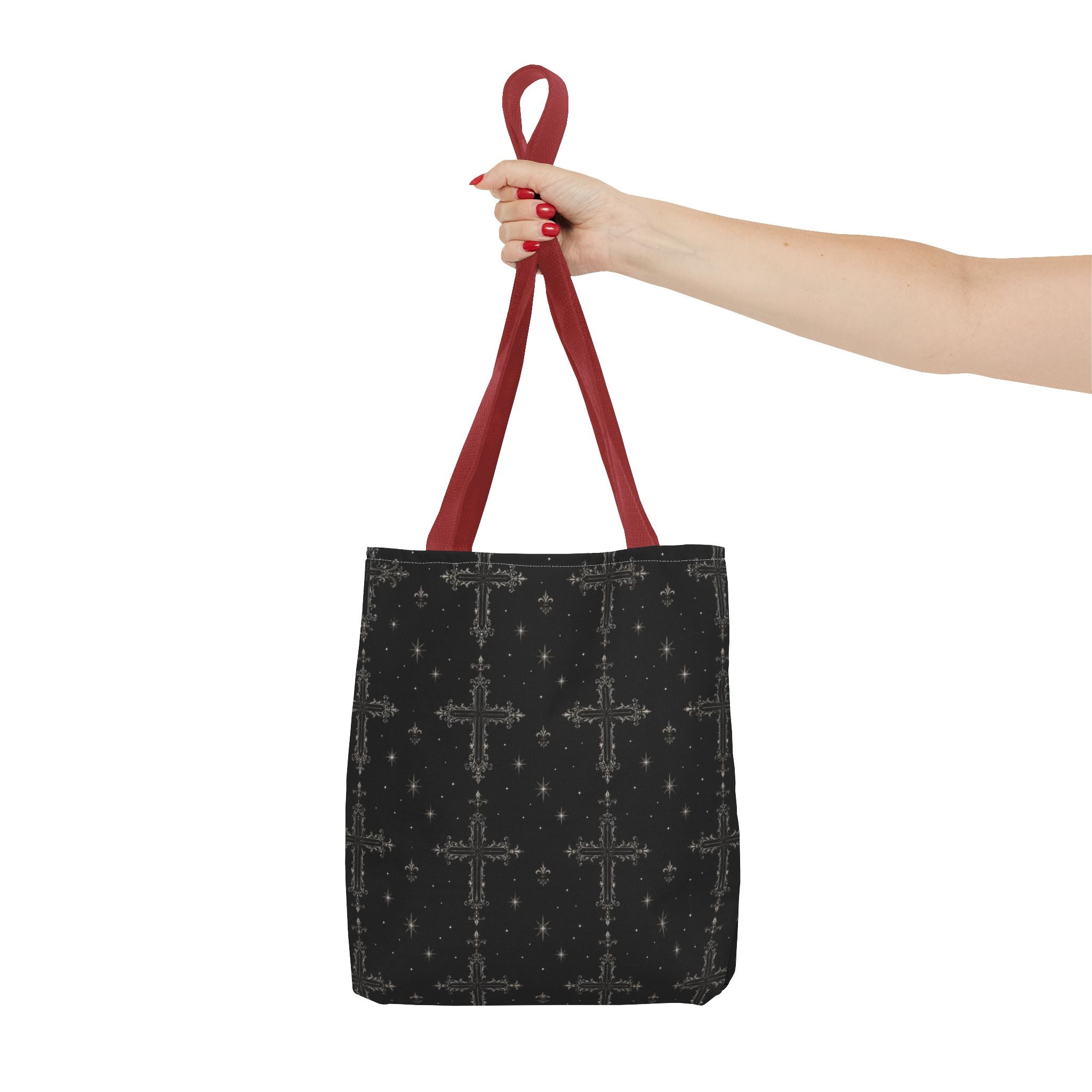 Gothic Cross Pattern Tote Bag – Black All-Over Print Shoulder Tote