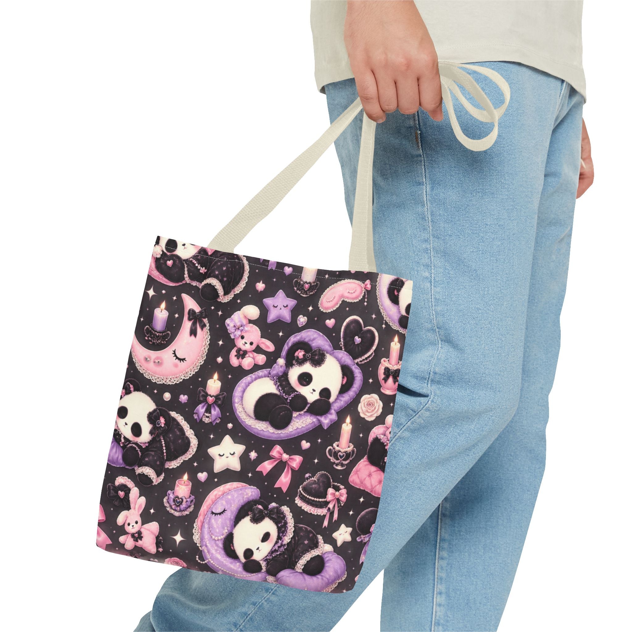 Kawaii Gothic Panda Moon Tote Bag – Cute Pastel Goth All-Over Print