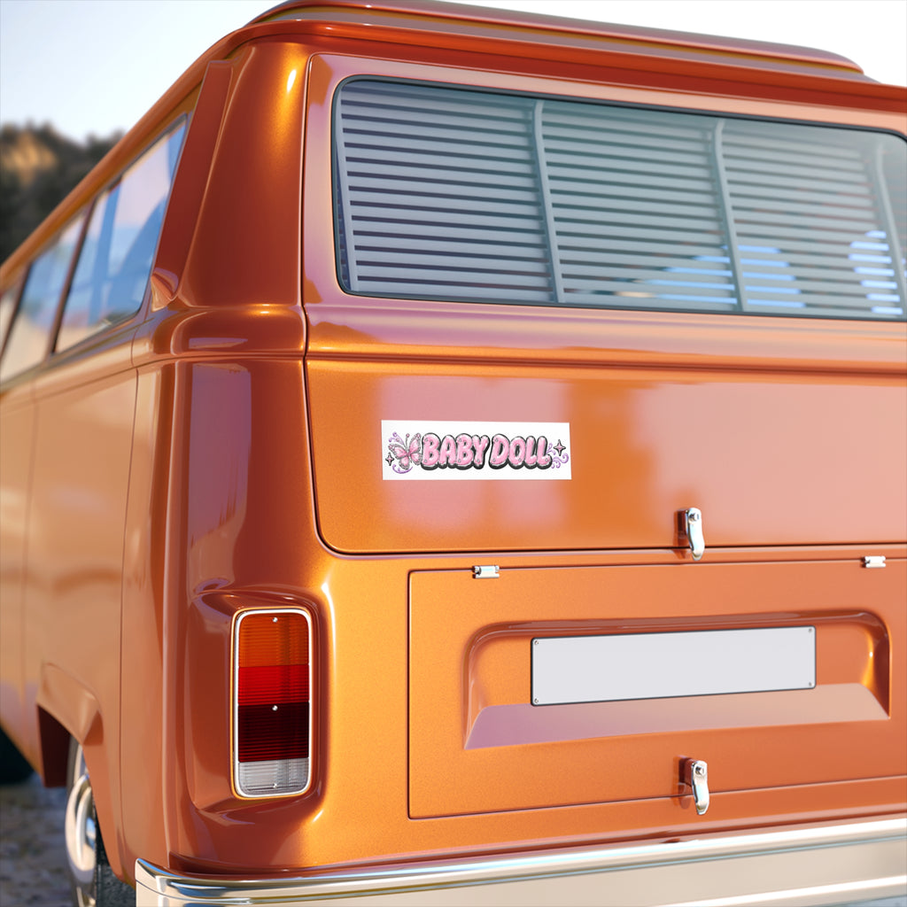 Baby Doll Bumper Sticker — Pink Glitter Butterfly Car Decal