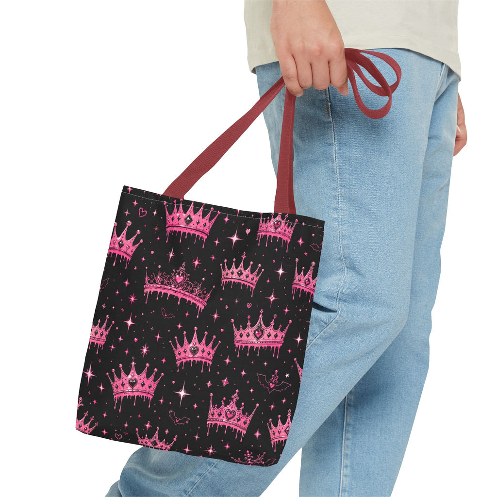 Pink Crown Pattern Tote Bag — Sparkling Princess All-Over Print