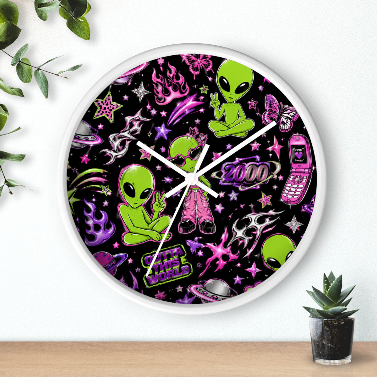 Y2K Alien Crush Wall Clock