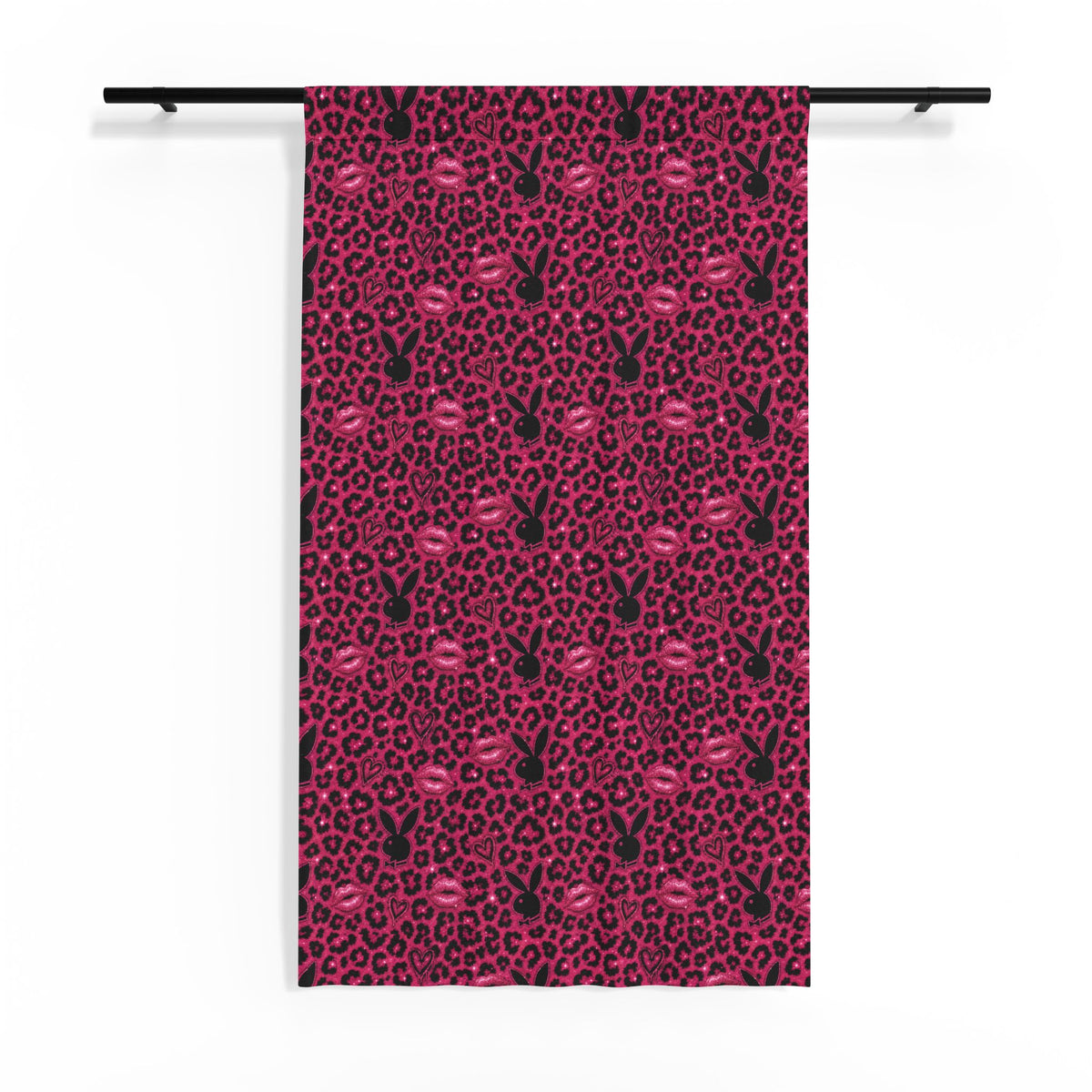 Leopard Hunny Sheer Window Curtain Pink/Black