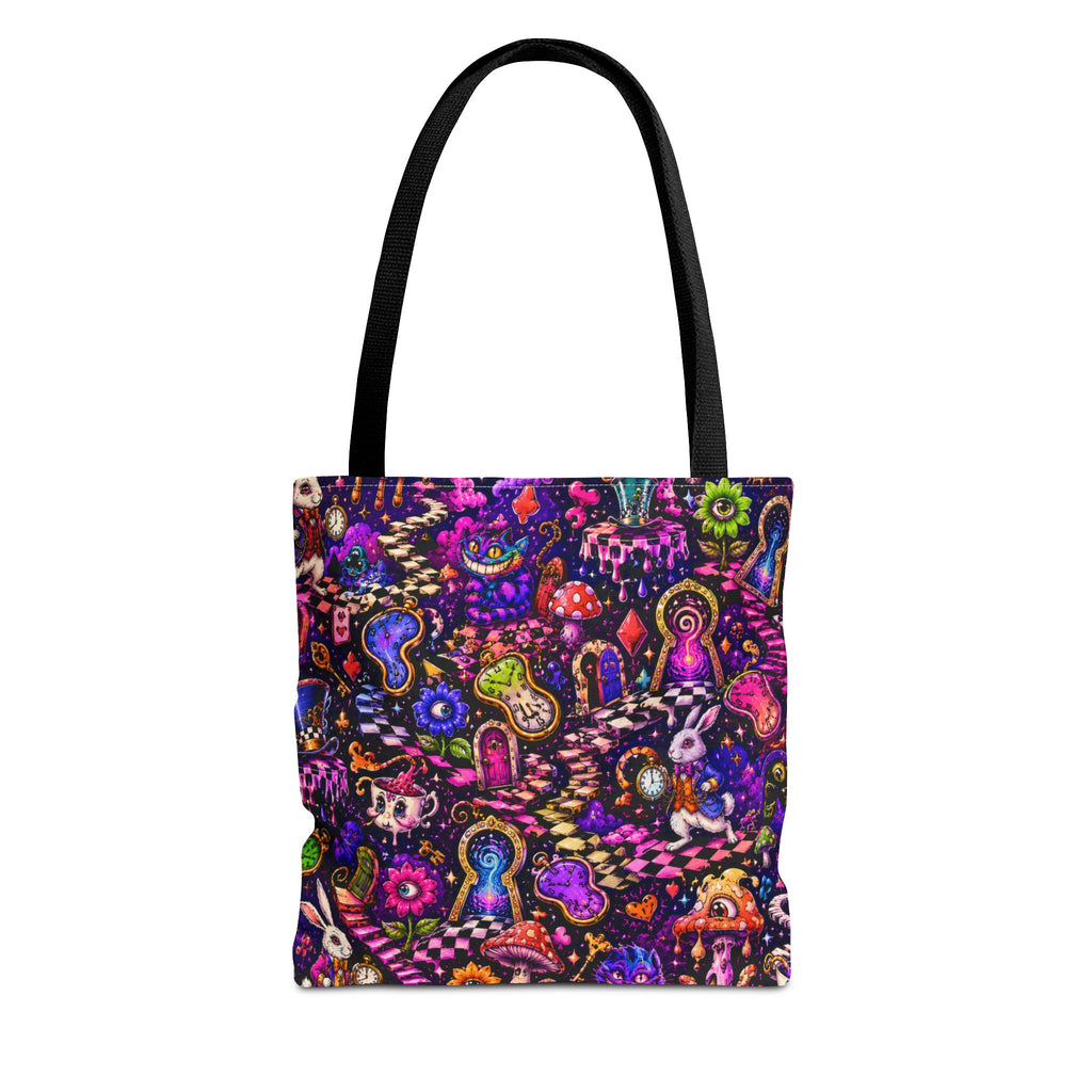 Psychedelic Mushroom Pattern Tote Bag — Colorful Trippy All-Over Print Tote