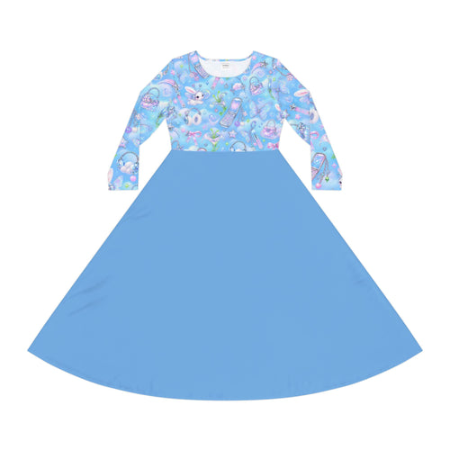 Blue Floral Long Sleeve Dance Dress — Pastel Unicorn Ballet Y2K