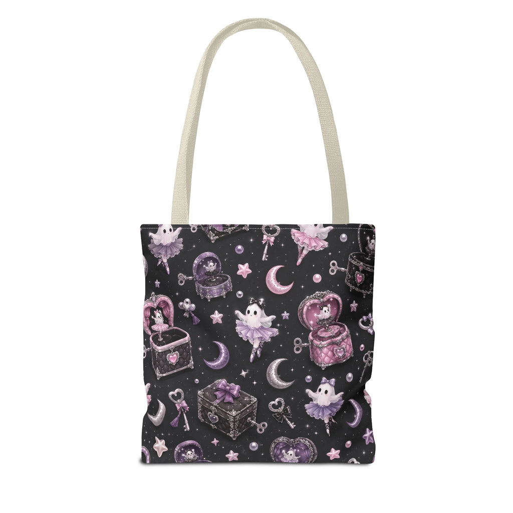 Mystical Kawaii Tote Bag – Cute Ghosts, Moon & Treasures All-Over Print