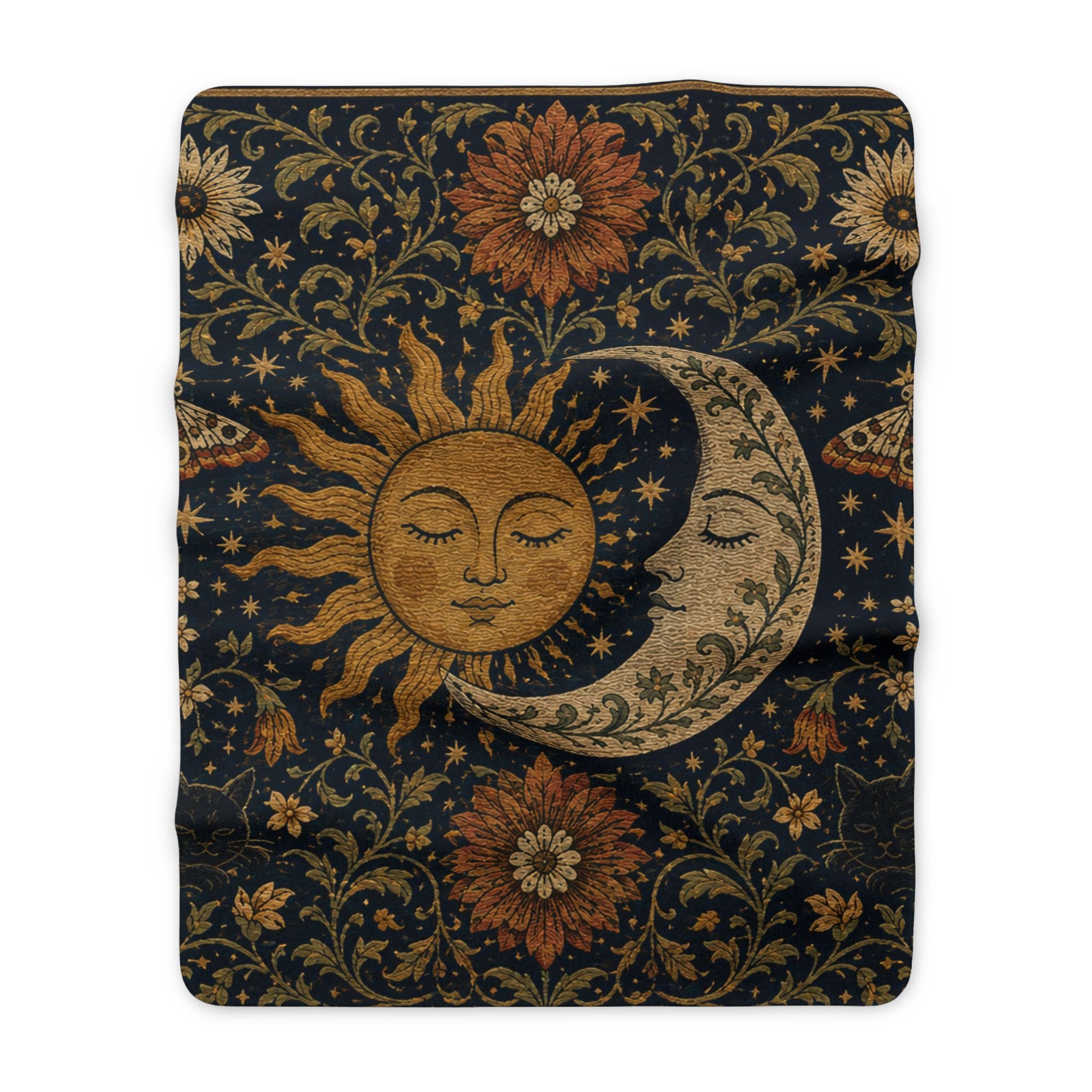 Celestial Sun & Moon Sherpa Blanket — Boho Fleece Throw for Cozy Home & Gifts