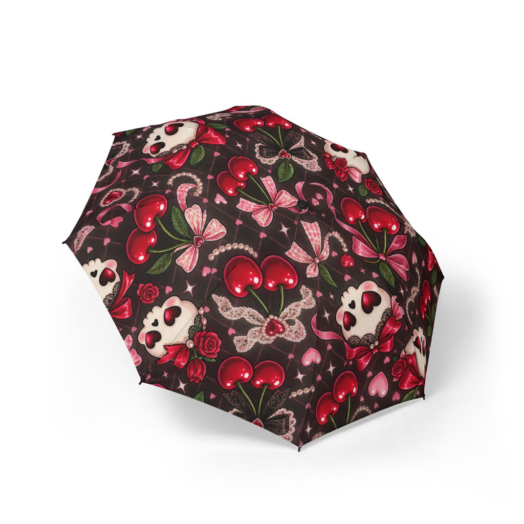 Foldable Umbrella — Gothic Cherry & Skull Pattern, Compact Semi‑Automatic Rain Umbrella