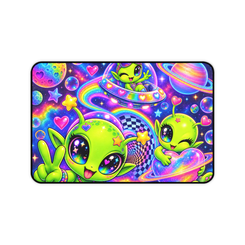 Neon Alien Space Desk Mat – Cute Galactic Kawaii Mousepad