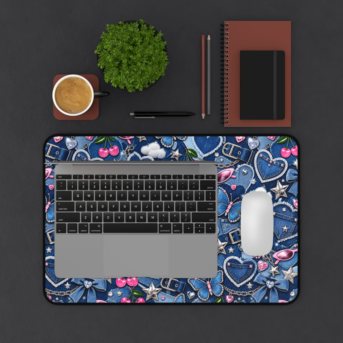 Y2k Denim Love Desk Mat