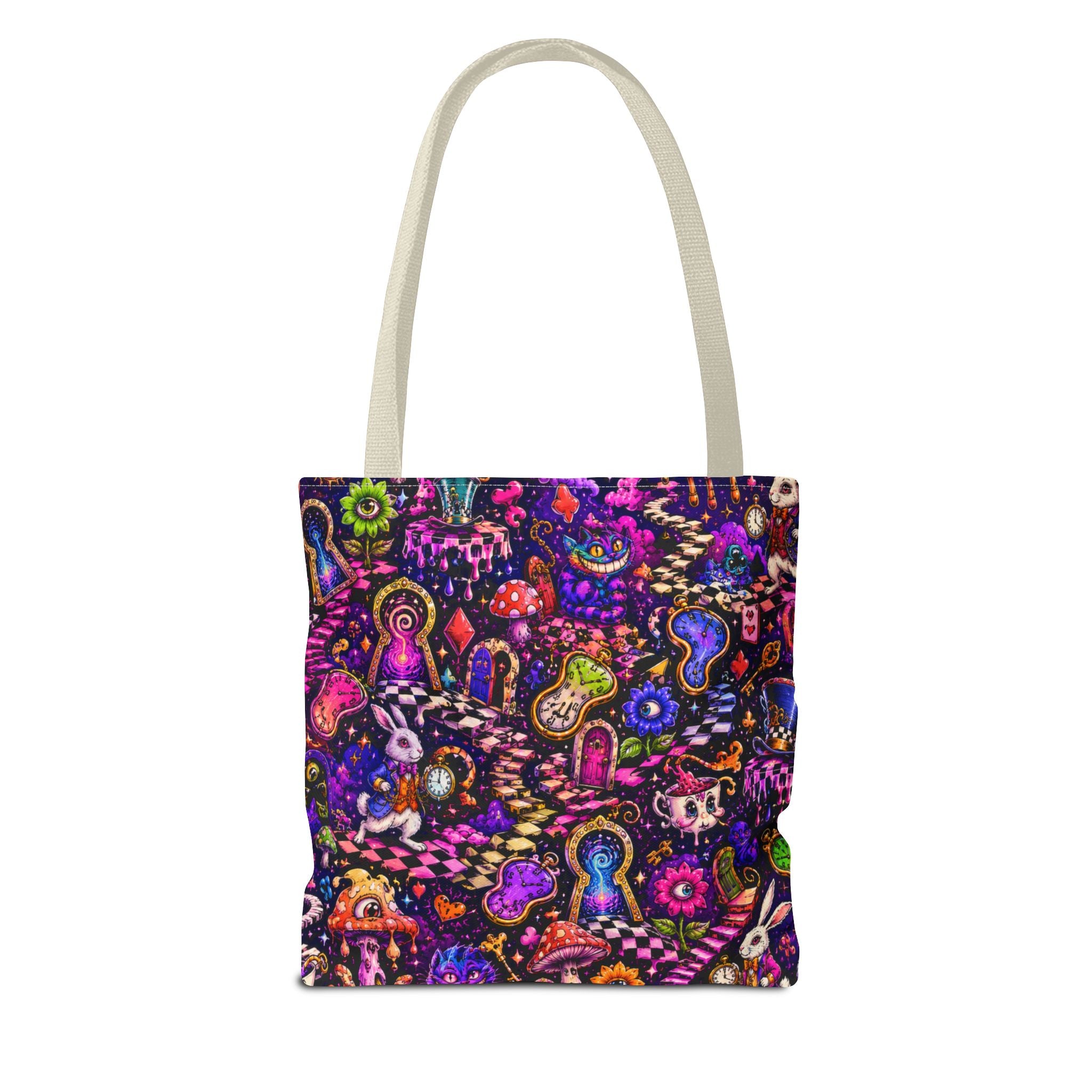 Psychedelic Mushroom Pattern Tote Bag — Colorful Trippy All-Over Print Tote