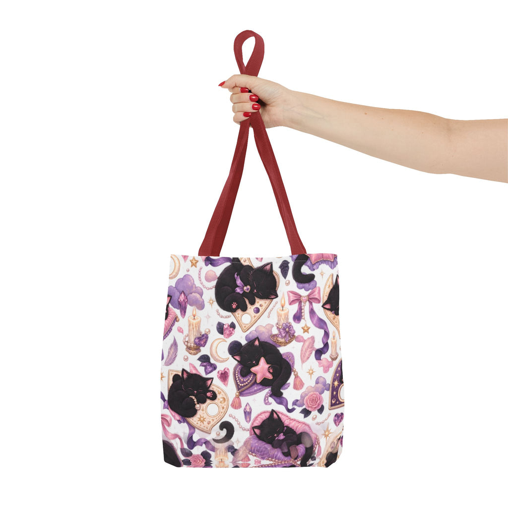 Magical Black Cat Pattern Tote Bag – Cute Witchy Moon & Stars All-Over Print