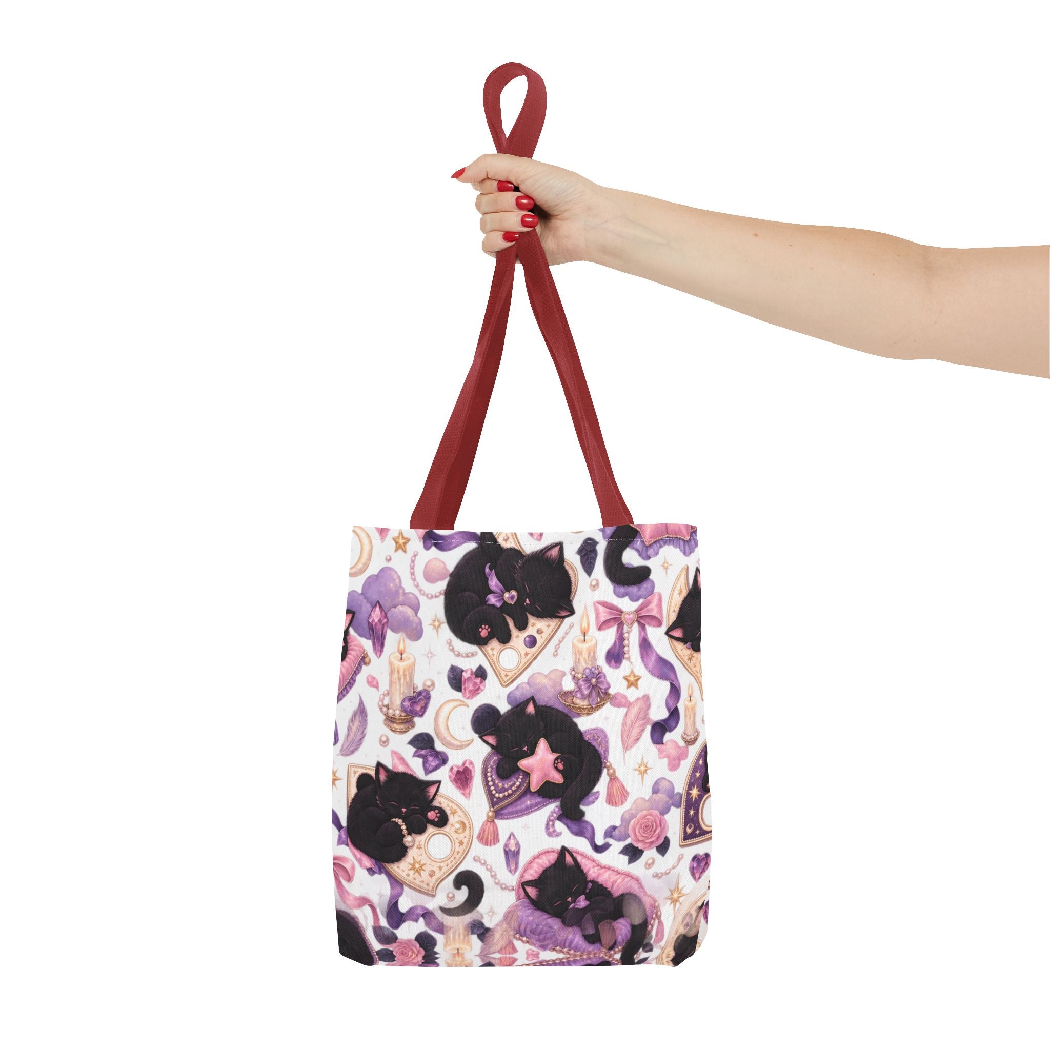 Magical Black Cat Pattern Tote Bag – Cute Witchy Moon & Stars All-Over Print