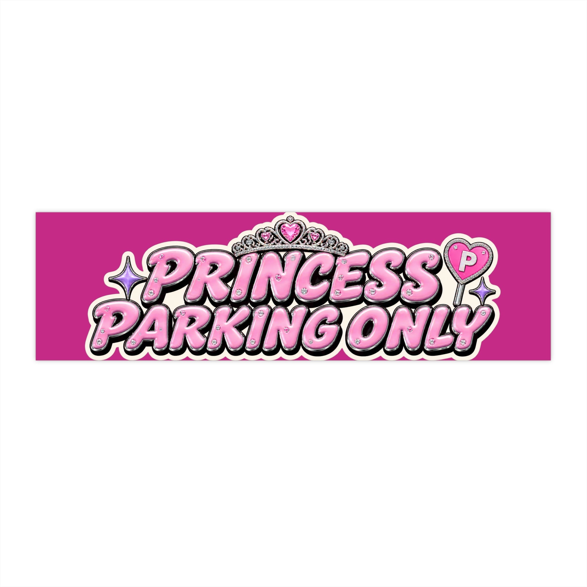 Princess Parking Only Bumper Sticker – Cute Pink Tiara Car Decal