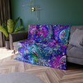 Crushed Velvet Blanket - Luxe Peacock Pattern Throw, Vibrant Jewel-Tone Boho Home Décor