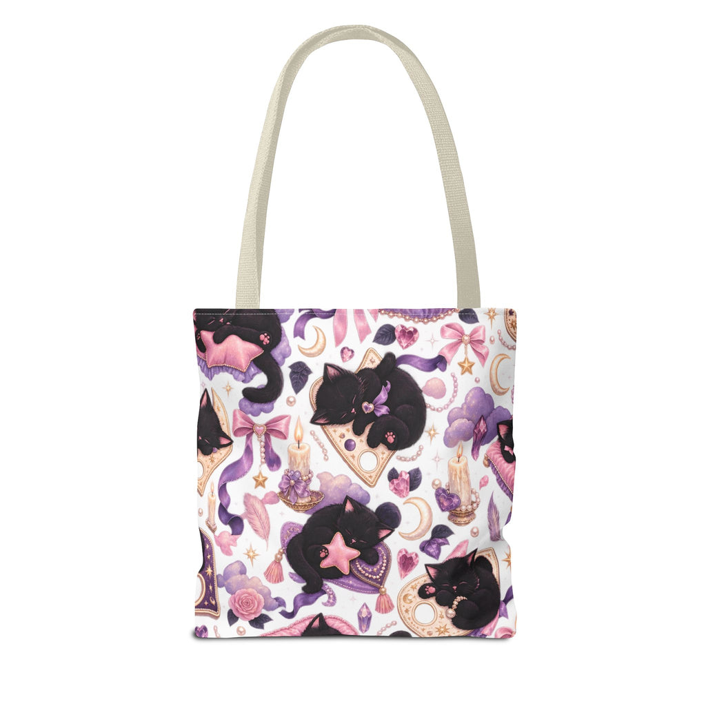 Magical Black Cat Pattern Tote Bag – Cute Witchy Moon & Stars All-Over Print