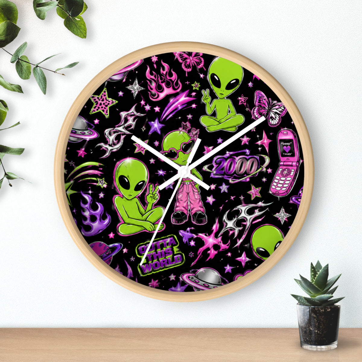 Y2K Alien Crush Wall Clock
