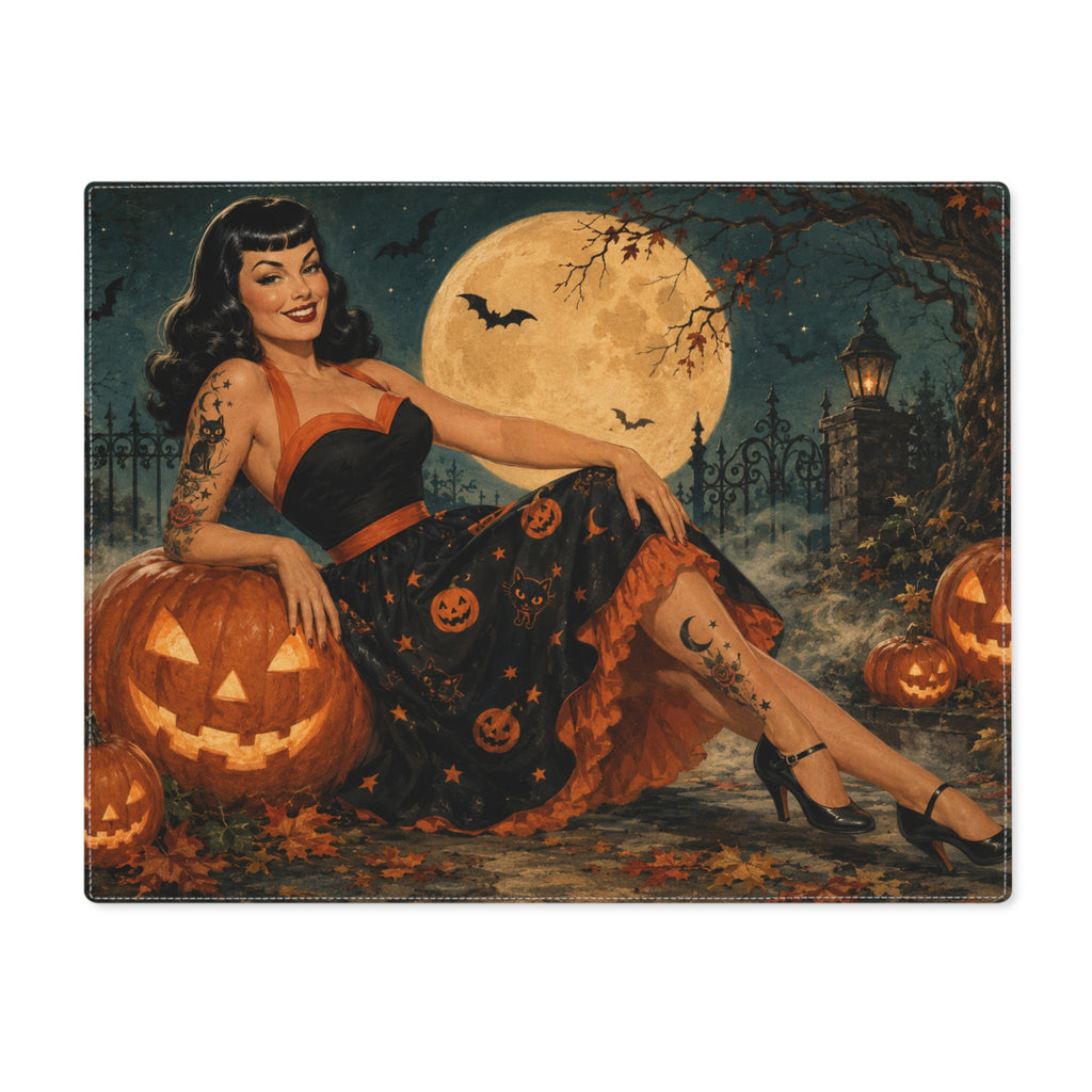 Halloween Pinup Placemat — Retro Pumpkin & Full Moon Table Mat