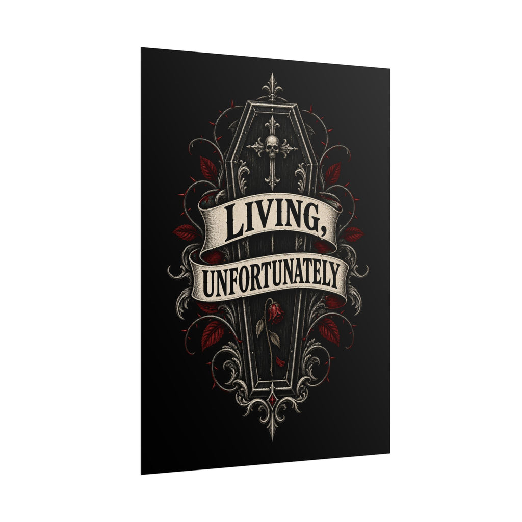 Rolled Poster — "Living, Unfortunately" Gothic Coffin Art Print