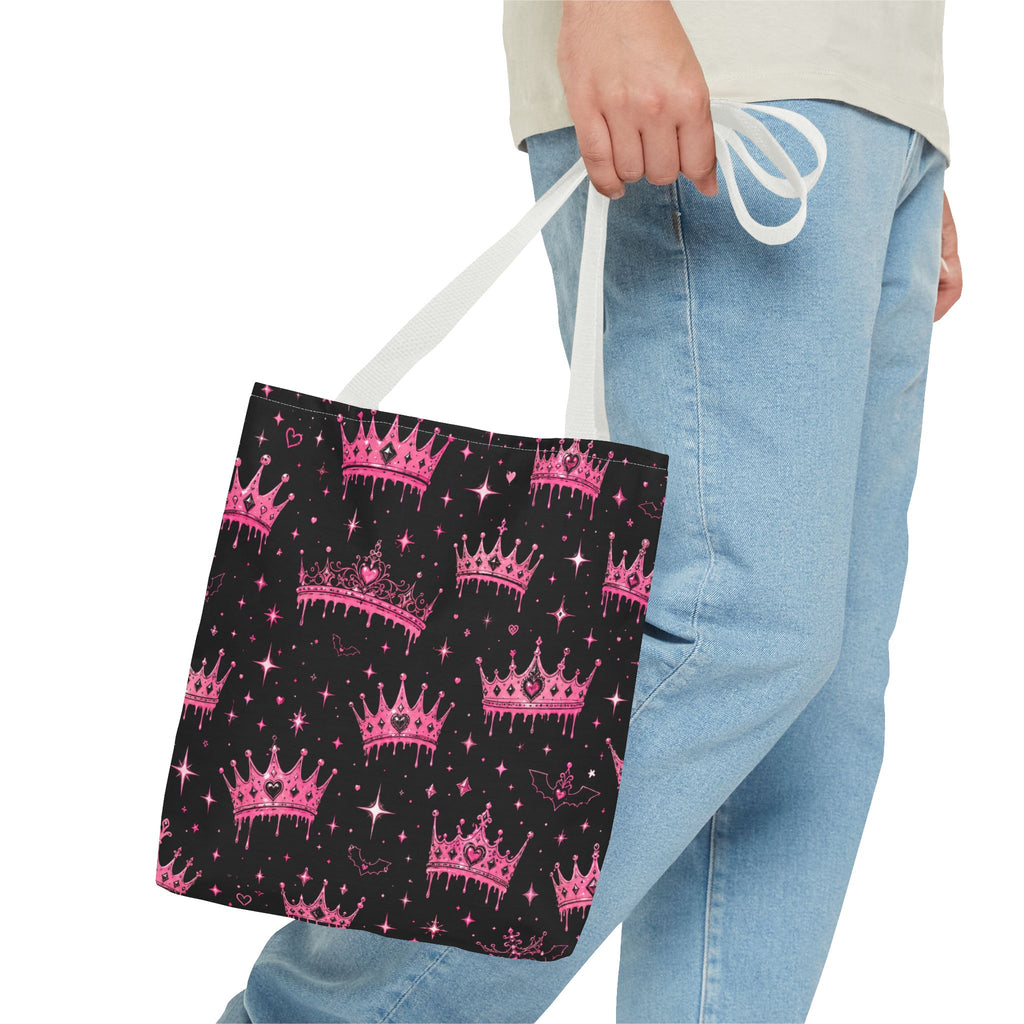 Pink Crown Pattern Tote Bag — Sparkling Princess All-Over Print