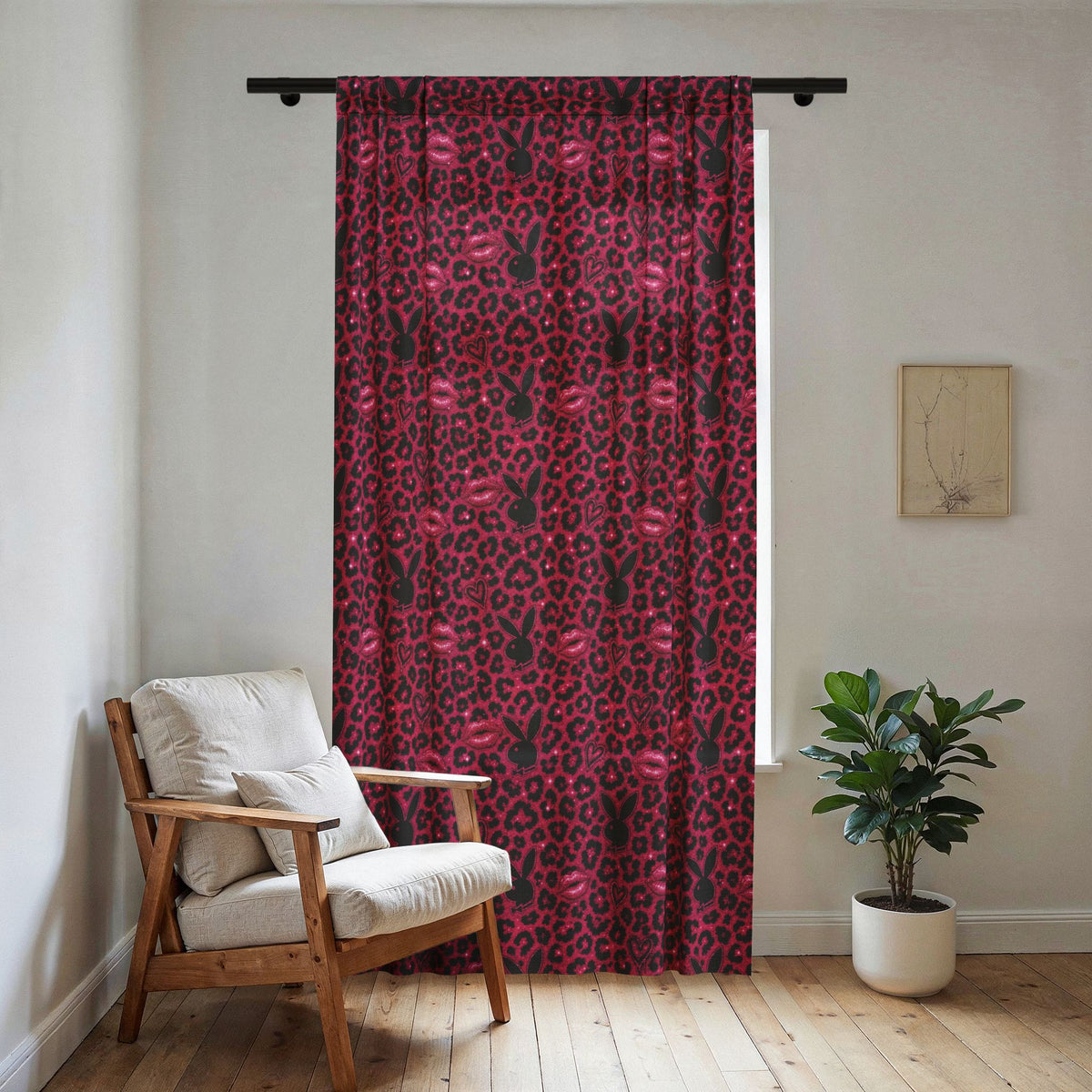 Leopard Hunny Sheer Window Curtain Pink/Black