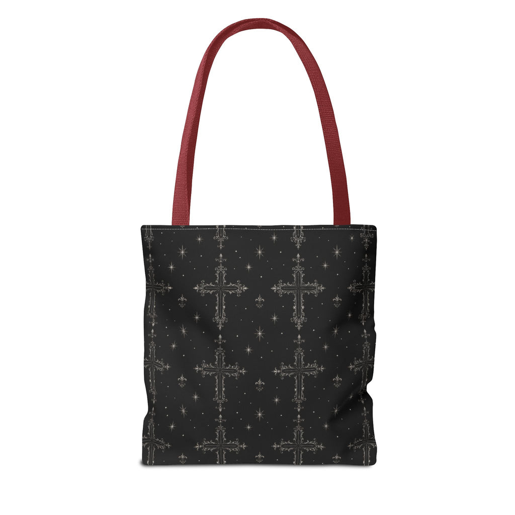 Gothic Cross Pattern Tote Bag – Black All-Over Print Shoulder Tote