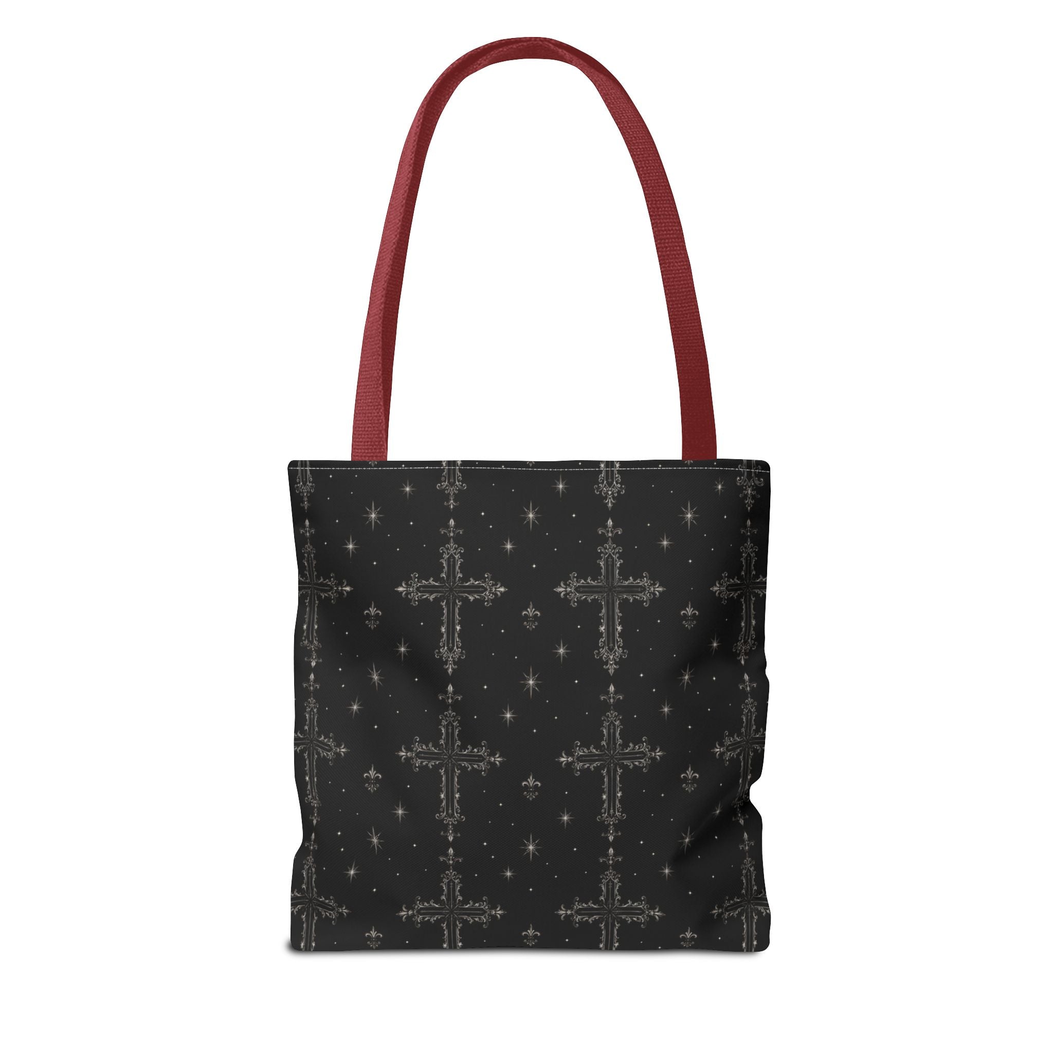 Gothic Cross Pattern Tote Bag – Black All-Over Print Shoulder Tote