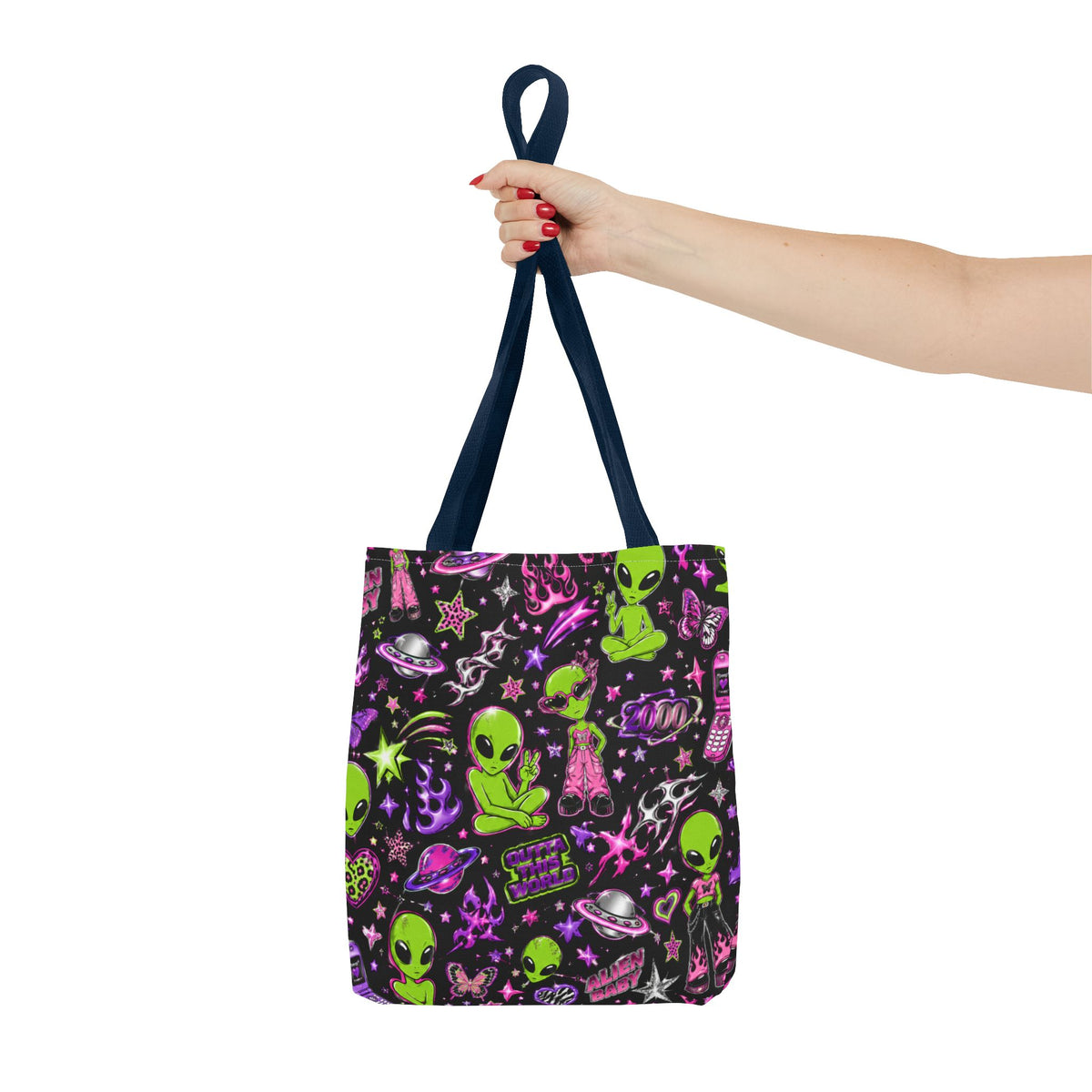 Y2K Alien Crush Tote Bag Black