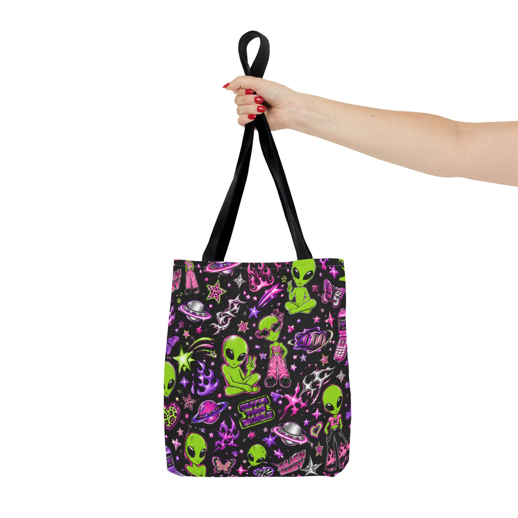 Y2K Alien Crush Tote Bag Black