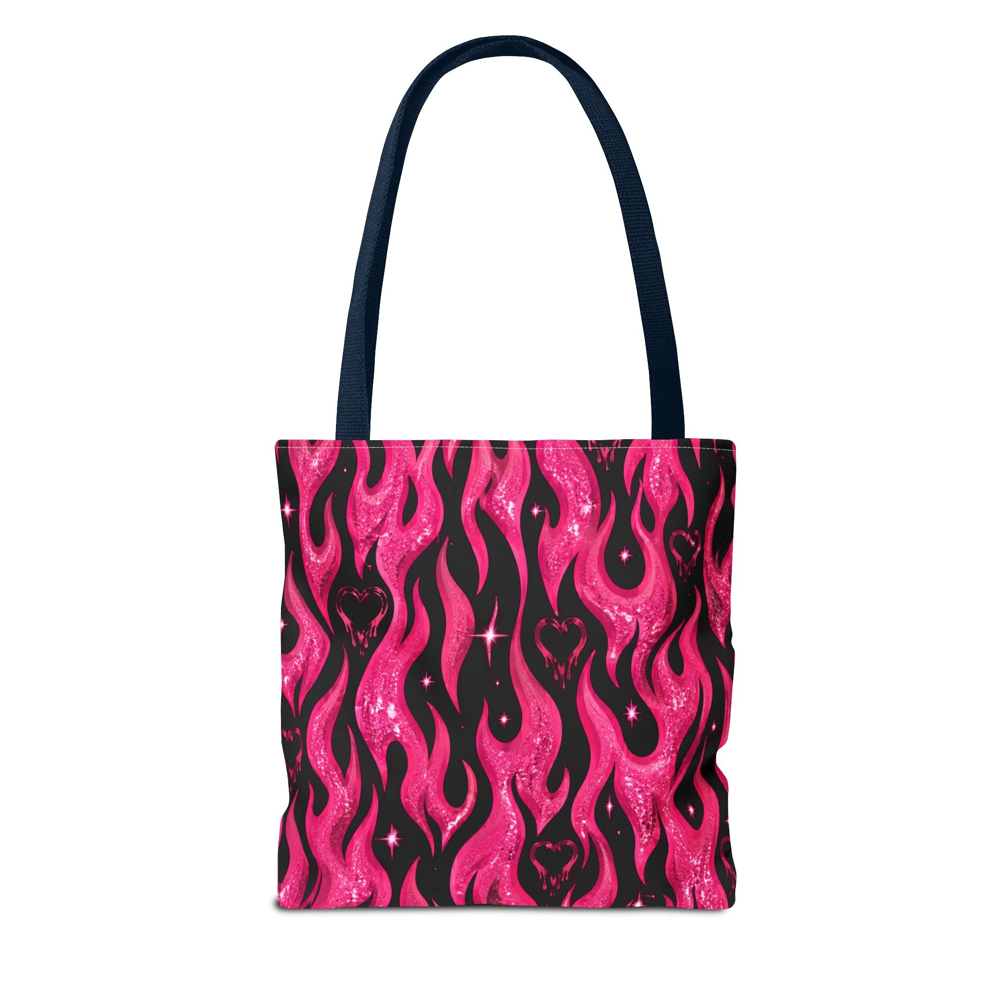 Pink Flame Heart Tote Bag — All-Over Print Gothic Flame Pattern