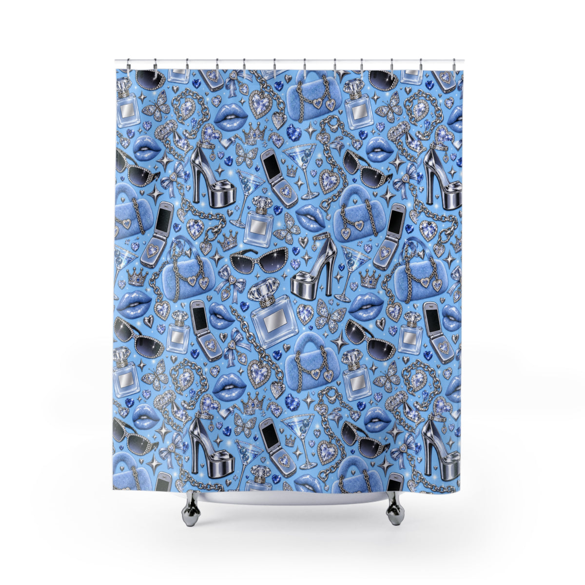 Y2K Baby Doll Shower Curtain Light Blue