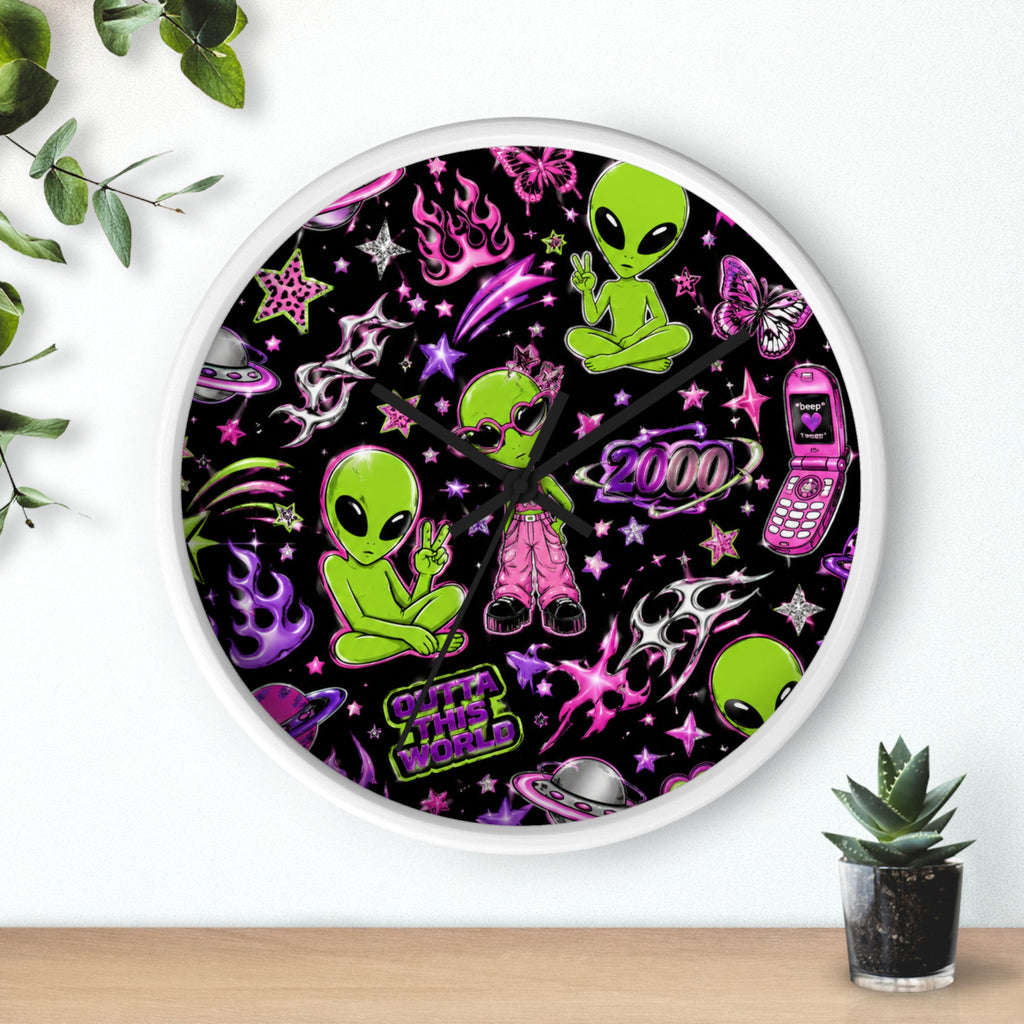 Y2K Alien Crush Wall Clock