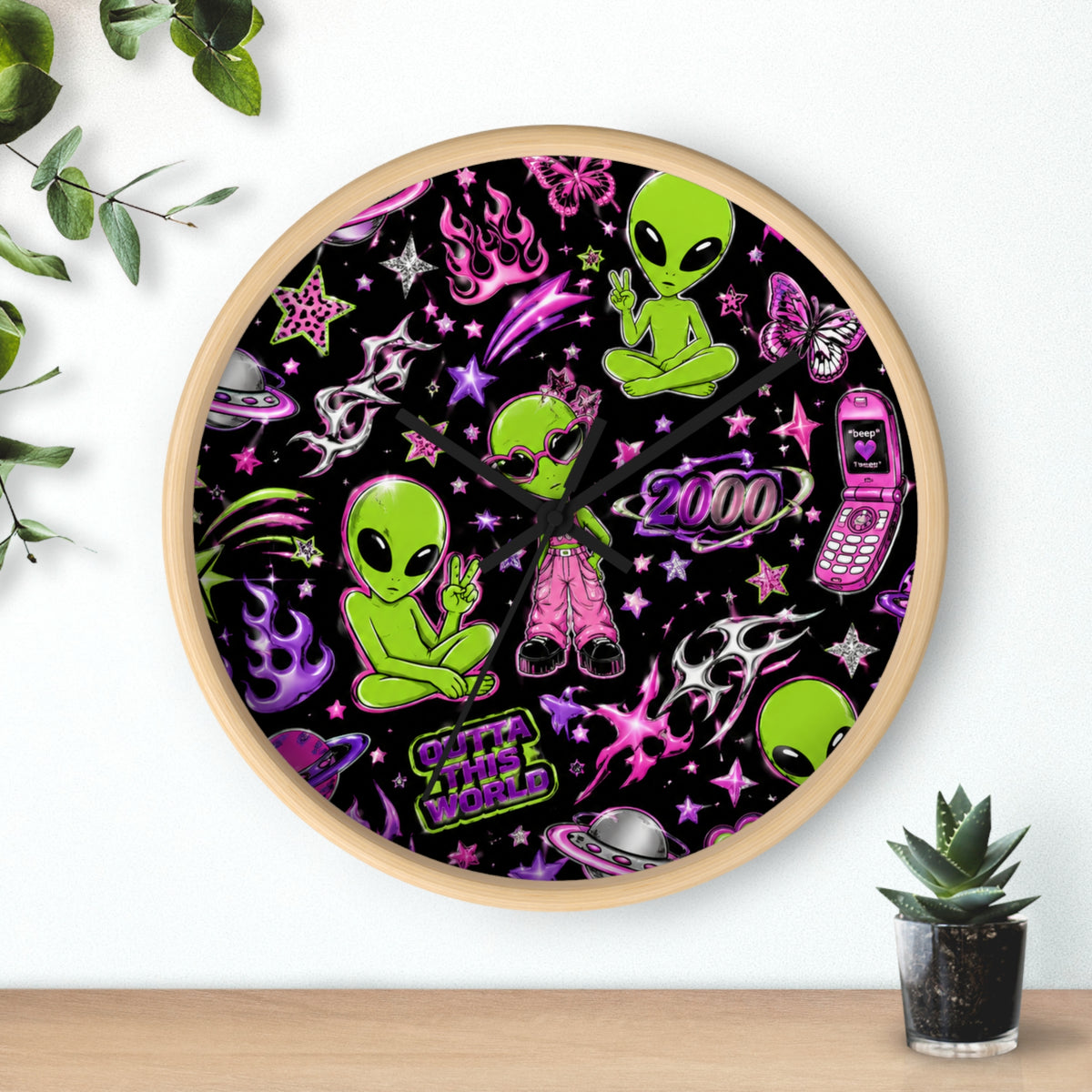 Y2K Alien Crush Wall Clock